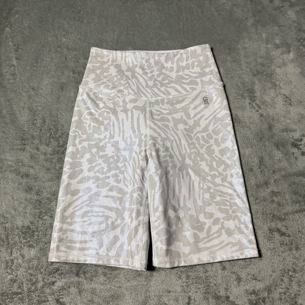 Good American White Leopard Foil Biker Shorts Size 0‎ Athletic Running Gym Yoga